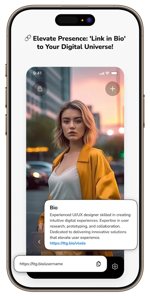 Tap Tap Go biography screen with a personal profile and introduction